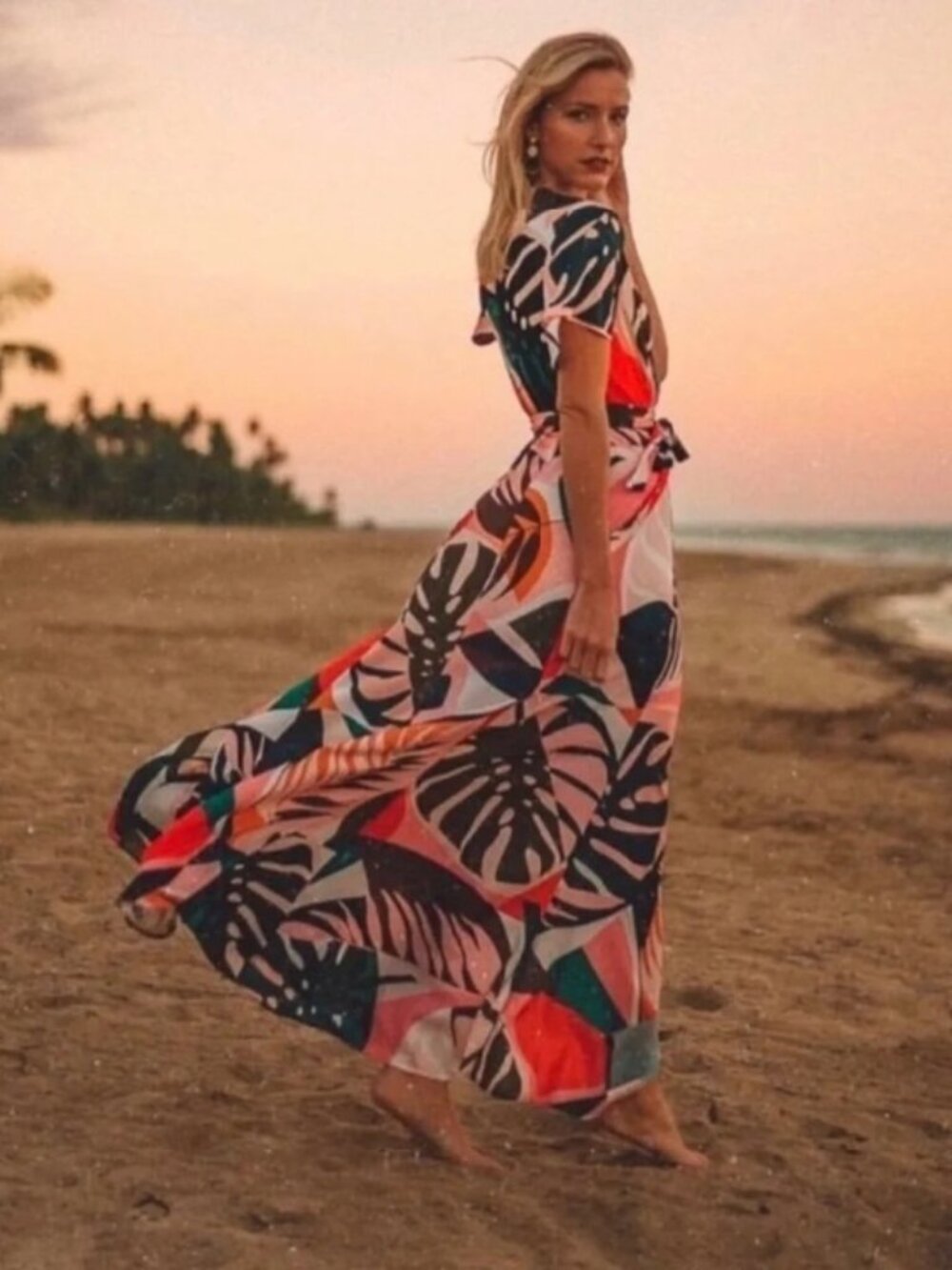 Anthropologie Hutch Kiera Tropical Leaf Wrap Maxi Dress M